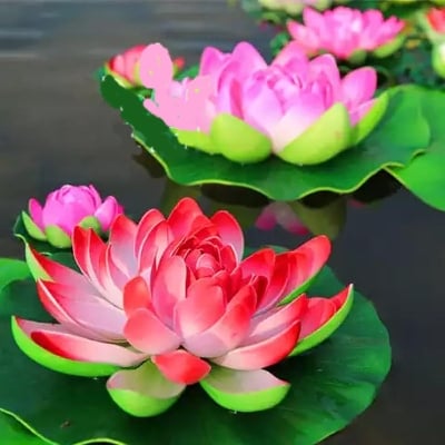 Picture of Artificial Fake Lotus Water Lily Floating Flower 3 Pcs