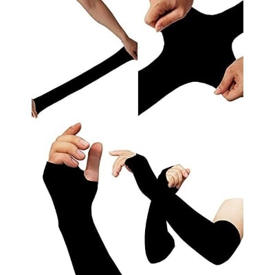 Picture of 1 Pair Sunscreen Gloves Women and men Long Summer Sleeves Men Anti-UV Solid Arm Warmers Sleeves - Black