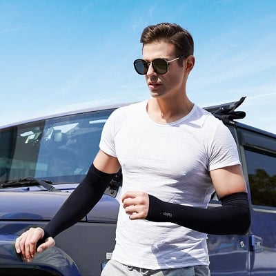 Picture of Black UV Sun Protection Hand Protector Ice Silk Arm Sleeves Sunscreen Sleeves - Black