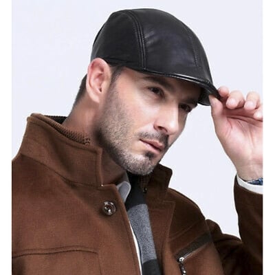 Picture of Black China Leather Golf Cap For Men - Black