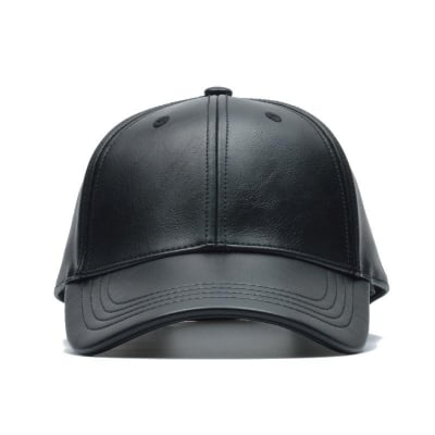 Picture of Black leather cap for men - Black