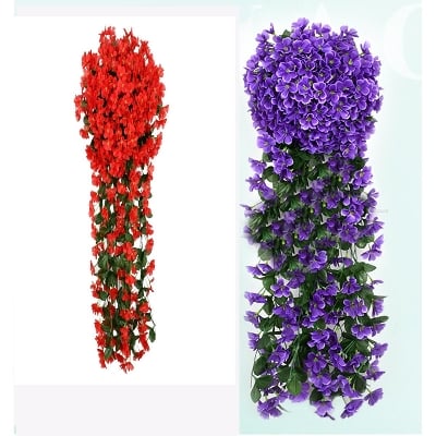 Picture of 1 Pcs Artificial Decoration Silk Cloth Violet Flowers Basket Fake Hanging Wall Decor