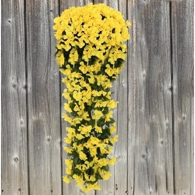 Picture of Hanging Wall Artificial Fake Silk Violet Orchid Flowers - Home Decoration Item - Yellow