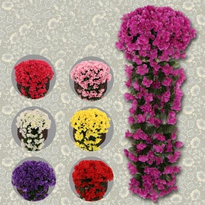 Picture of Hanging Wall Artificial Fake Silk Violet Orchid Flowers