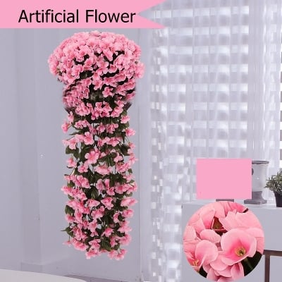 Picture of Decoration Silk Cloth Violet Flowers Basket Fake Hanging Wall Decor - Home Decoration Item - Home Decoration Item - Pink