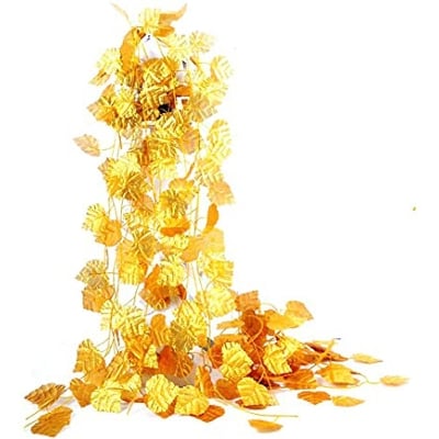Picture of Gold silk artificial Hanging leaf plants vines leaves diy For Home Bathroom Decoration Garden Party Decor - Gold