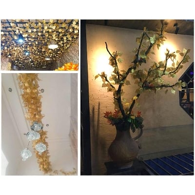 Picture of Gold silk artificial Hanging leaf plants vines leaves diy For Home Bathroom Decoration Garden Party Decor - Gold