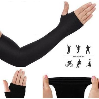 Picture of Black UV Sun Protection Hand Protector Ice Silk Arm Sleeves Sunscreen Sleeves - Black