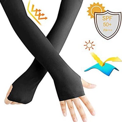 Picture of Sunscreen Gloves Women and men Long Summer Sleeves Men Anti-UV Solid Arm Warmers Sleeves - Black