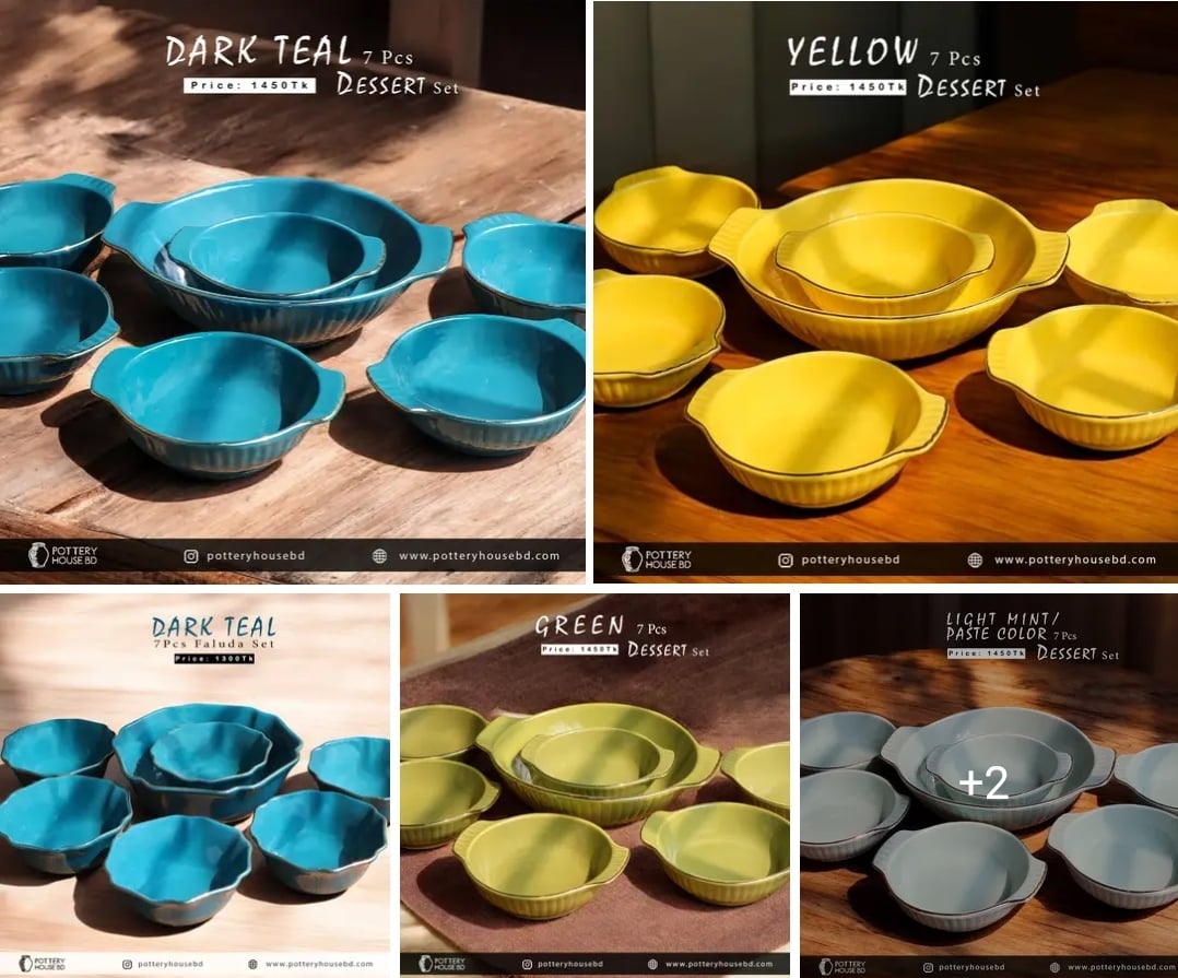 Picture of 7Pcs Payesh Set Including Serving Dish , Oven Proof porcelain Ceramic Porcelain Snack Bowl Set,Ceramic Soup & Firni Bati Multicolor