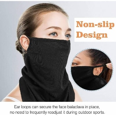 Picture of Bandana Face Cover Ear Hanging Scarf- Black - Black