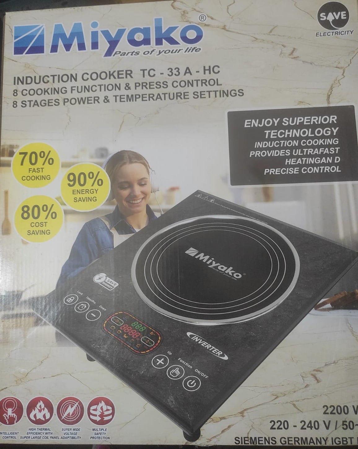 Picture of 2200WATT Miyako Induction Cooker TC-33 A-HC (INVERTER) MARBLE33A