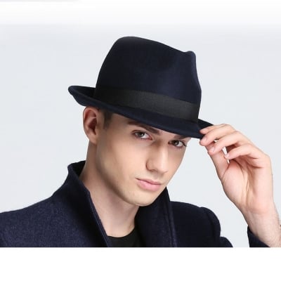 Picture of New Spring Summer Retro Men's Hats Fedoras Top Jazz Plaid Hat - Black