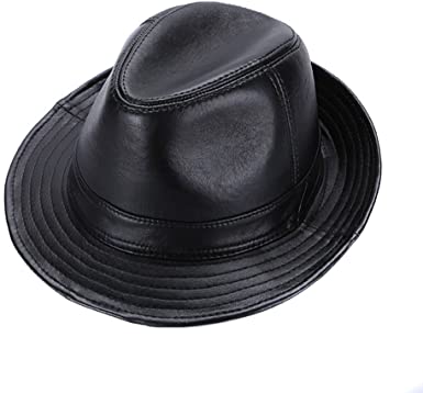 Picture of Faux Leather Fedora Hats for Men for sale - Black