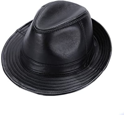 Picture of Faux Leather Fedora Hats for Men for sale - Black