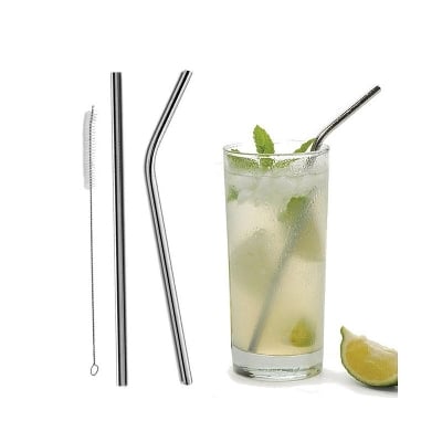 Picture of 4 Pcs reusable Stainless Steel Metal Drinking Straw Reusable Straws + 1 Cleaner Brush Kit