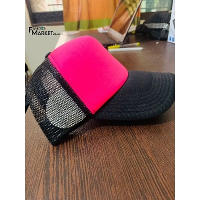 Picture of Black & Hotpink Foam Half Net Fashionable Styles Cap For Men