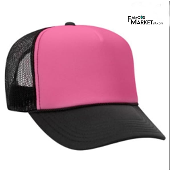 Picture of Black & Hotpink Foam Half Net Fashionable Styles Cap For Men