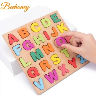 Picture of ABC Puzzle Board Prtical Ability Letters Numbers Wooden Alphabet Puzzle Toys