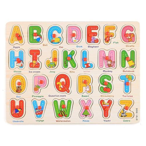 Picture of ABC Puzzle Board Prtical Ability Letters Numbers Wooden Alphabet Puzzle Toys
