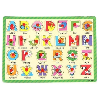 Picture of Children Montessori Educational Wooden Jigsaw Puzzle Toy Hand Grab Board Set-Alphabet