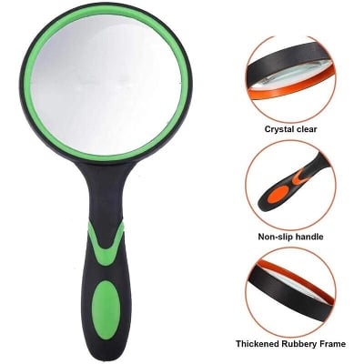 Picture of Handheld Portable Glass Lens Magnifier Rubber Handle Magnifying Glass