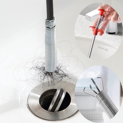 Picture of Sink Drain Dredge Pipeline Stick Hook Chain Kitchen Bathroom Hair Cleaning Tool Spring Dredging