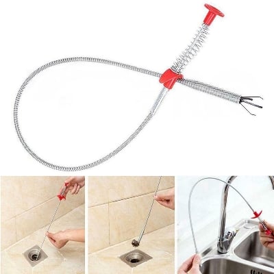 Picture of Sink Drain Dredge Pipeline Stick Hook Chain Kitchen Bathroom Hair Cleaning Tool Spring Dredging