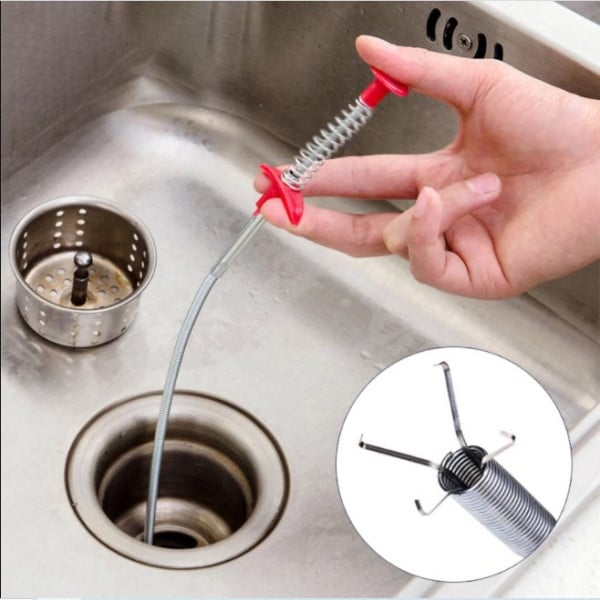 Picture of Sink Drain Dredge Pipeline Stick Hook Chain Kitchen Bathroom Hair Cleaning Tool Spring Dredging