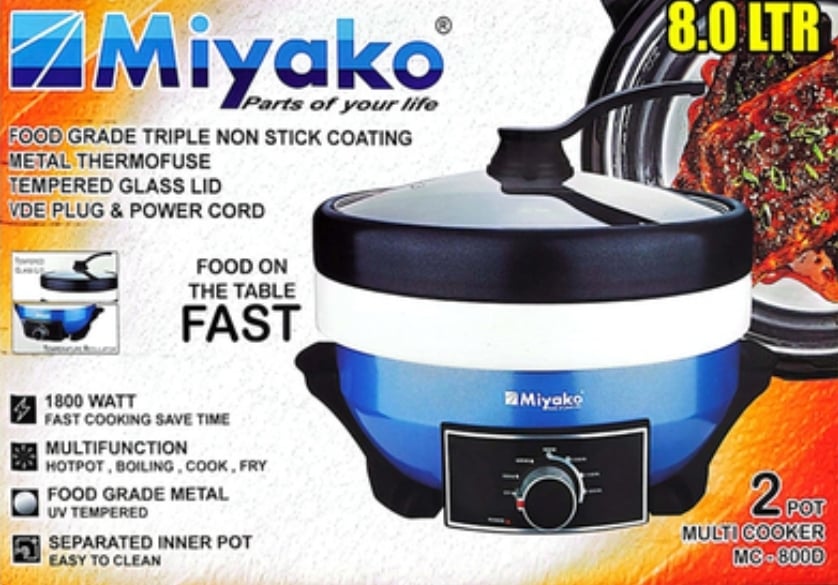Picture of Miyako 8 Liter 2 Pot Electric Curry Cooker MC-800D | Miyako Electric Korai | Miyako Electric Multifunction Cooker | 1800 Watt Multicolor