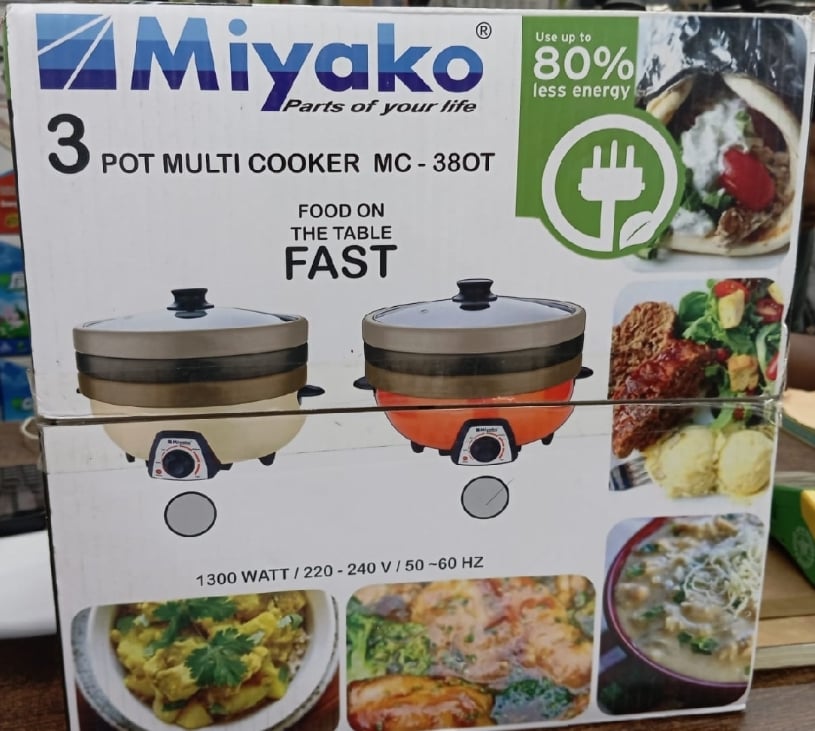 Picture of 4 Liter Miyako 3 Pot Electric Curry Cooker MC-380T | Miyako Electric Korai | Miyako Electric Multifunction Cooker | 1300 Watt Multicolor