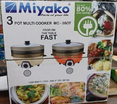 Picture of 4 Liter Miyako 3 Pot Electric Curry Cooker MC-380T | Miyako Electric Korai | Miyako Electric Multifunction Cooker | 1300 Watt Multicolor
