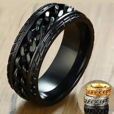 Picture of ​Stainless Steel Punk Chain Ring for Men - Black