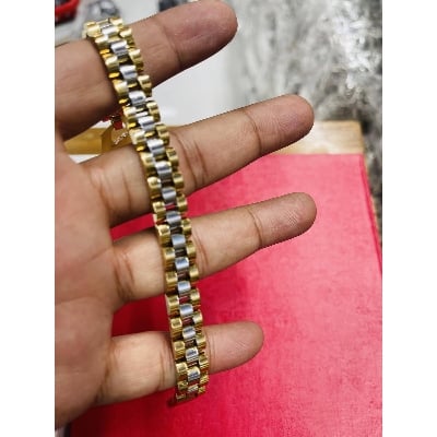 Picture of Silver Franco Figaro Chain Bracelet with gold_plate- Men's Bracelet - Stainless Steel Bracelet - Men's Chain Bracelet - SIlver & Golden