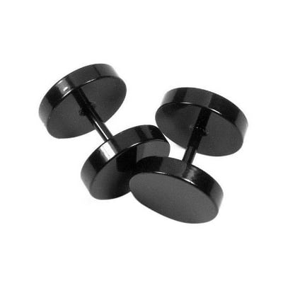 Picture of Black Dumbell Shaped Stainless Steel Stud Earrings For Men - Ear Ring - Silver