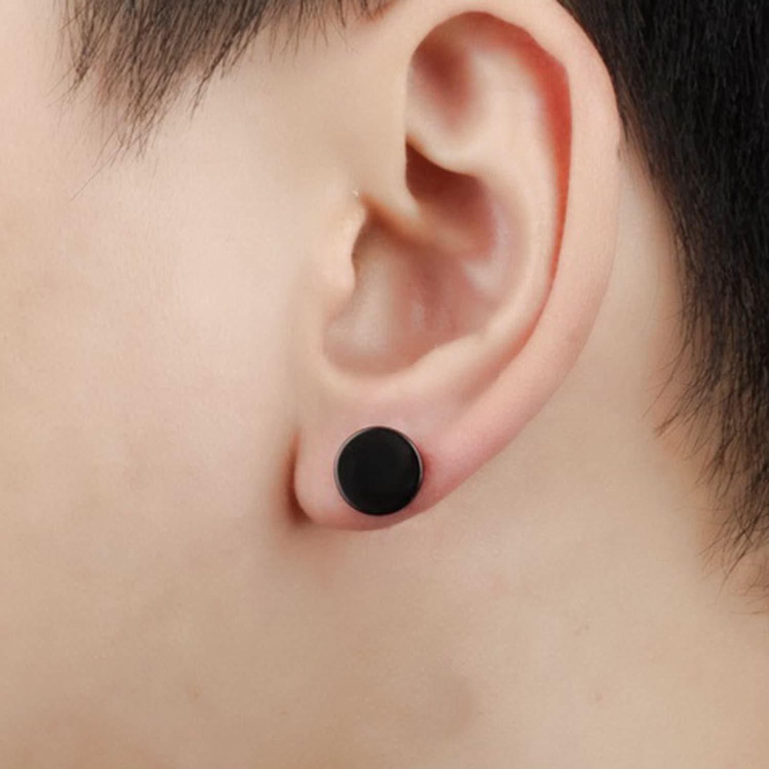 Picture of Black Dumbell Shaped Stainless Steel Stud Earrings For Men - Ear Ring - Silver