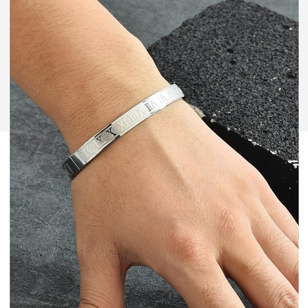 Picture of Silver Roman Numerals Stainless Steel Bracelet For Men - Silver