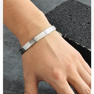 Picture of Silver Roman Numerals Stainless Steel Bracelet For Men - Silver