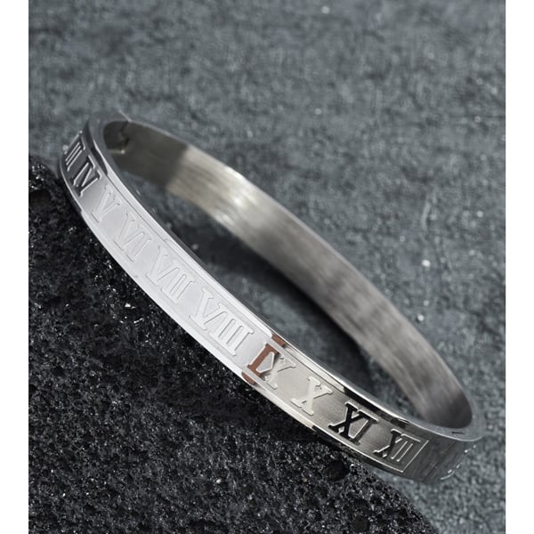 Picture of Silver Roman Numerals Stainless Steel Bracelet For Men - Silver