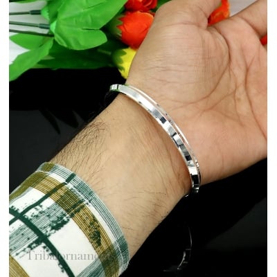 Picture of Men's Silver Bracelet- Round Panjab Bracelet For Man-Fashion Bracelet - Silver