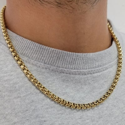 Picture of Men's Solid Sterling Rhodium Plated Chain Necklace- Golden Chain - Gold