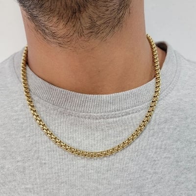 Picture of Men's Solid Sterling Rhodium Plated Chain Necklace- Golden Chain - Gold
