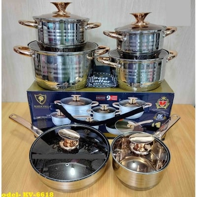 Picture of Kaisa Villa 12 Pcs Stainless Steel Cookware Set with Lid INDUCTION KV-6618 Multicolor