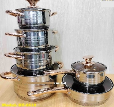 Picture of Kaisa Villa 12 Pcs Stainless Steel Cookware Set with Lid INDUCTION KV-6618 Multicolor