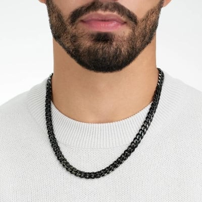 Picture of Revere Sterling Black Solid Curb Chain- Black Chain For Man - Black