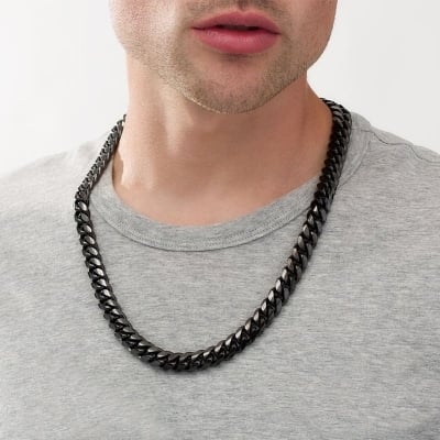 Picture of Men's Solid Sterling Rhodium Plated Chain Necklace- Black Chain For Man & Women - Black