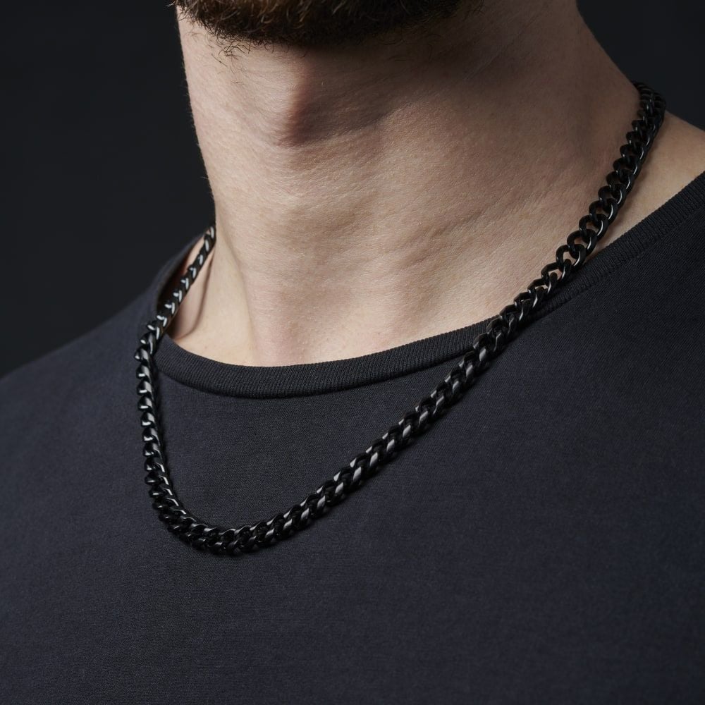 Picture of Men's Solid Sterling Rhodium Plated Chain Necklace- Black Chain For Man & Women - Black