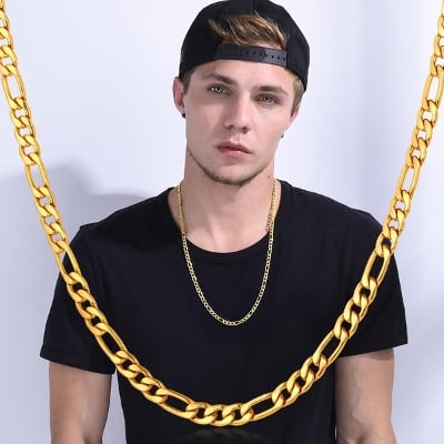 Picture of Men's Solid Sterling Rhodium Plated Chain Necklace - Gold