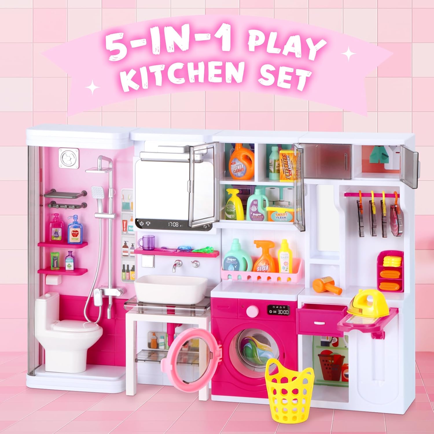 Picture of Fantasy House Role Play Set for Kids 3+ Years - Interactive Toy Kitchen & Bathroom Playset with Sounds and Lights Multicolor