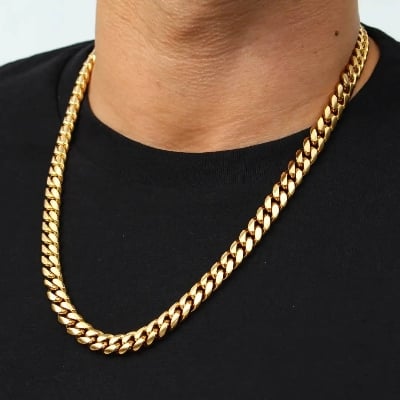 Picture of Golden Stainless Steel Stone Chain For Men - Gold